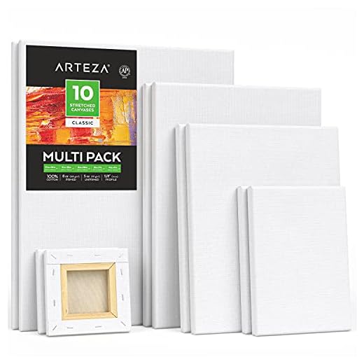 ARTEZA Lienzos blancos estirados e imprimados | Distintos tamaños: 10,1x10,1-20,3x25,4-22,8x30,4-27,9x35,5 cm | Pack de 10 lienzos | 100% algodón | Para acrílico, óleo y medios húmedos