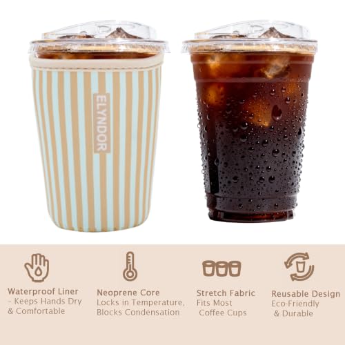 Image of Reusable Insulated Sleeve for Iced Coffee Cup, 3-Pack Coffee Neoprene Drink Sleeve for Cold & Hot Drinks, Beverage Holder for Iced Coffee (Yellow Stripes)