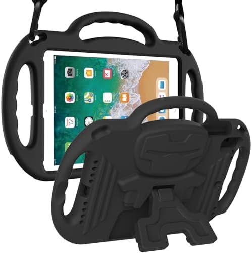 LTROP iPad 6th Generation Case, 9.7 iPad Case 2018, iPad 9.7-Inch Case - Light Weight Shock Proof Handle Stand Shoulder Strap Kids Case for 9.7 inch Apple iPad 6th Gen/ 5th Gen/Air 2/ Air - Black