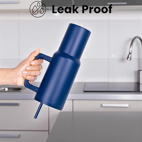 Image of Tumbler with lid and Straw 1200ML Cup Stainless Steel Vacuum Insulated Tumbler for Water, Iced Tea or Coffee 1.2L Office Gym Travelling (Navy Blue)