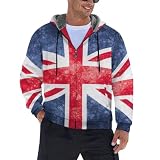KUPTYEZR Sudadera con capucha para hombre, gruesa, cálida, con cremallera, vintage, bandera británica, chaqueta de invierno con bolsillos, Bandera británica Vintage Union Jack, S