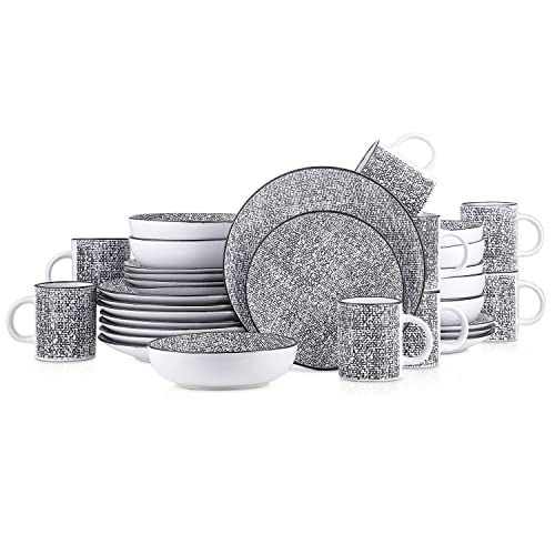 Stone Lain Stoneware Dinnerware Set, 32-Piece Service For 8, Sophie - Black And White #TOP2