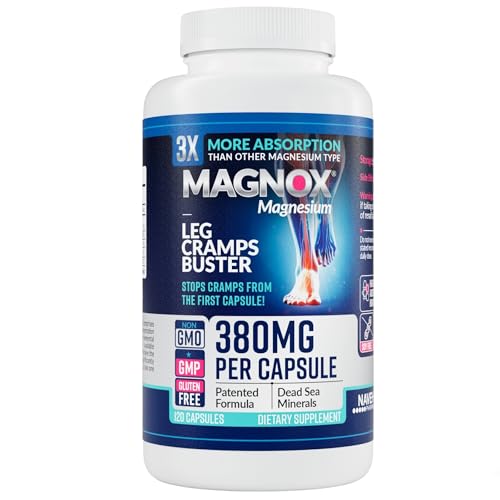 MAGNOX® Magnesium Supplement for Muscle & Leg Cramps at Night Clinically Tested & Proven to Have 3X More Absorption 380mg Magnesium Oxide for Restless Legs Syndrome (120 Caps)