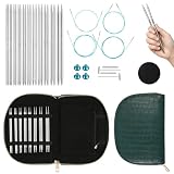Yarniss Small Circular Knitting Needle with Case 2.0~5.0mm,11 Pair Stainless Steel Interchangeable Knitting Needles with Rotating Cables,4.92-Inch Lace Knitting Needles Set