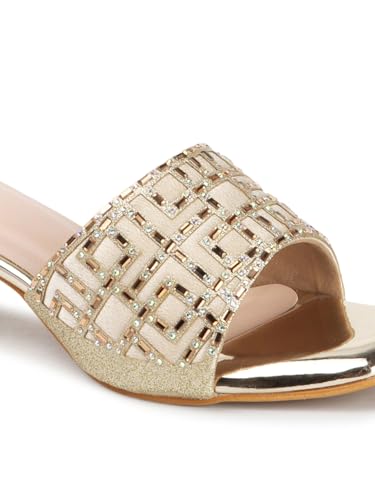 Image of Carlton London Women Stylish Fashion Embellished Ethnic Sandals for Outdoor, Party, Wedding and Holidays with Block Heels