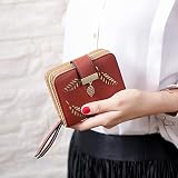 Sac À Main Solide pour Femme Portefeuilles À Fermeture Éclair Courte en Cuir PU Marque De Luxe Petits Sacs À Main À Feuilles Creuses pour Cartes De Crédit Café
