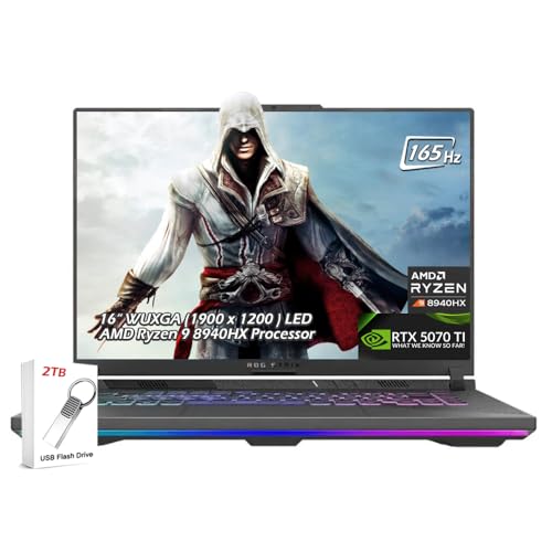 Image of ASUS ROG Strix G16 16 inch WUXGA LED IPS 165Hz 300nits Gaming Laptop AMD Ryzen 9 8940HX NVIDIA RTX 5070 Ti 12GB 16GB DDR5-5600 RAM 1TB SSD Wi-Fi6E Backlit KB Win11 Eclipse Gray w /2TB USB Drive, W /GaLiMu