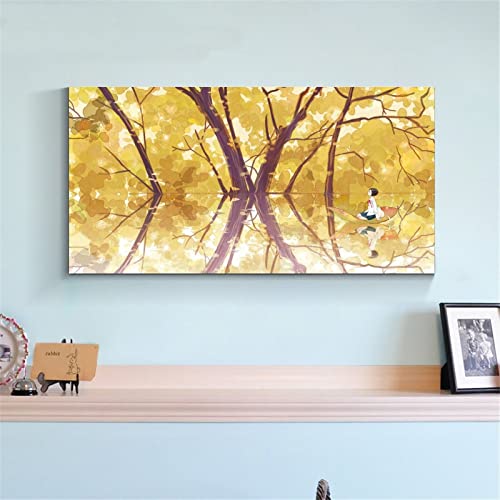 Posters Anime Fall Wall Art Little Girl Sitting On Leaves Rowing Boat Fall Art Canvas Wall Art Prints For Wall Decor Room Decor Bedroom Decor Gifts 24X48Inch(60X120Cm) Frame-Style #TOP3