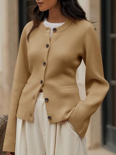 Image of Langwyqu Womens Button Down Cardigan Sweaters Open Front Long Sleeve Slim Fit Sweater Coat Winter Solid Outwear with Pockets