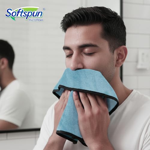 Image of SOFTSPUN Microfiber Hand & Face Wipes 280 GSM 20x30 Cms, 4 Piece Towel Set, Light Sky Blue Super Soft & Silky for Hand, Face and Body - Hypoallergenic Sensitive Skin Wipes & Washcloths.