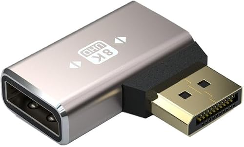 JUNSUNMAY 8K 60Hz PD1.4 Male Displayport to Female Displayport Adapter Converter, Angle:Left