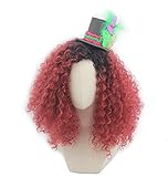 SpeedBeauty Women's Long Red ombre black Curly Wig with Hat Accessories Halloween Costume Wig