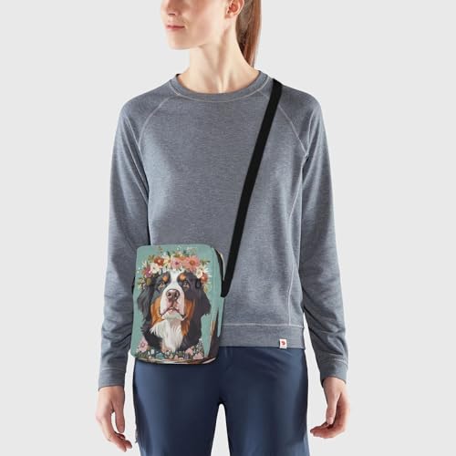 MCHIVER Small Messenger Bag Mountain Dog Flowers Teal Crossbody Bag for Men Women Purse Fanny Pack for Phone Passport2