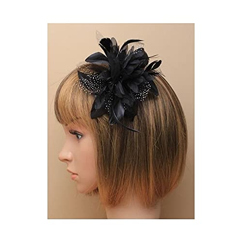 GenericBride Boutique Wedding Races Prom Feather & Net Flower Design Hair Comb Fascinator (Black)