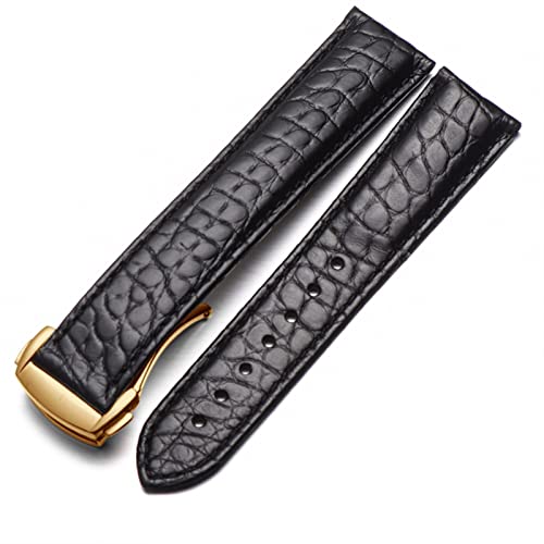 Bracelet montre crocodile noir or 18mm style Omega