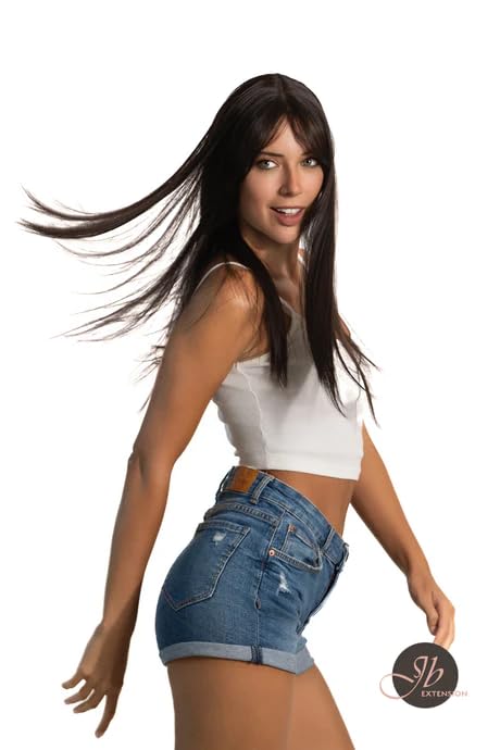 Miniatura 2 de JBEXTENSION GISSEL - Peluca de encaje frontal precortada con flequillo, pelucas largas y rectas para mujer, pelucas sintéticas naturales para uso