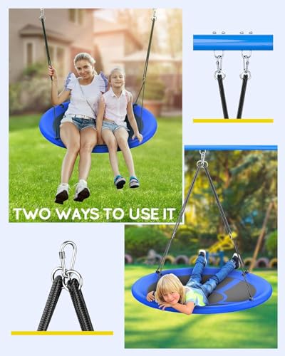 Image of Everyfun 43 inch Saucer Tree Swing for Kids Adult, 700lbs Weight Capacity, Waterproof Flying Saucer Swing with Adjustable Hanging Straps, Swing Seats for Backyard Outdoor Indoor Playground, Aqua Blue
