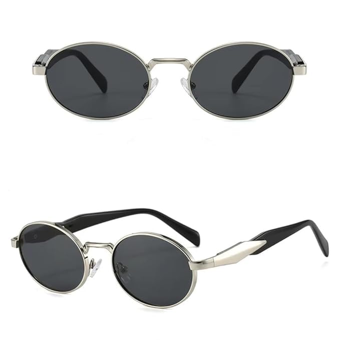 Image of Creature Oval Metal Frame Sunglasses for Men & Women | Vintage Retro Style | UV Protection | Gold Frame with Dark Lenses