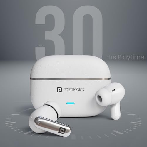 Image of Portronics Twins One Plus in Ear TWS Earbuds with Game & Music Mode, Upto 30 Hours Playtime, 13mm Dynamic Driver, Soft Touch Control, Voice Assistant, Light Weight, Type C Fast Charging (White)