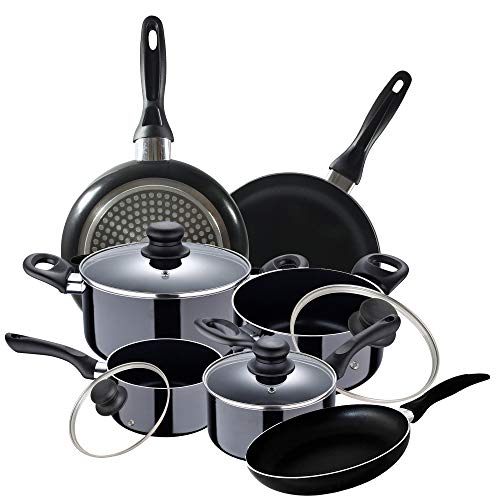 San Ignacio Batería 8 Piezas Porto Y Set 3 Sartenes, Ø16/Ø20/Ø24 Cm, Negro, Aluminio Prensado, Antiadherente, Inducción