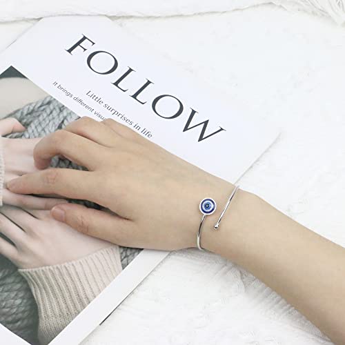 SmileBelle Silver Evil Eye Bangle Bracelets for Women, Mexican Adjustable Stainless Steel Cuff Bracelets for Women, mal de ojo Protection Bracelets as Mexican Gifts, Evil Eye Jewelry2
