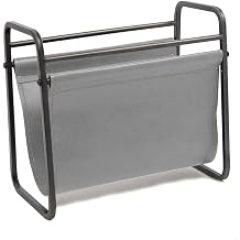 Designstyles Free Standing Grey Metal and Faux Leather Magazine Holder