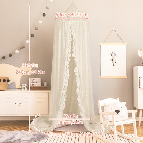 Image of Princess Bed Canopy for Girls - Crib Canopy for Bed - Mosquito Net for Bed, Kids Bed Canopy with Princess Room Decor for Girls Bedroom,Children's Reading Room Decor (Beige)
