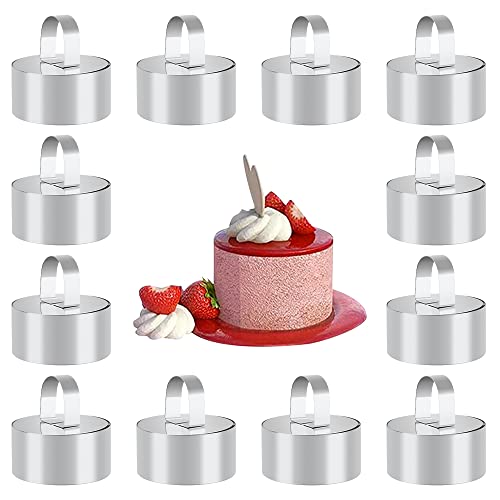 Mopoin Tortenring Klein, 12 Stück Dessertringe Speiseringe Edelstahl mit Stamper, Kuchenring für Kuchen Mousse Dessert 8 cm (Runde) Cover
