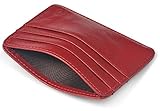 Genuine Leather Slim Wallet - Minimalist Front Pocket Wallet - Leather Money Clip Wallet Card Holders RFID Blocking (Red 1)