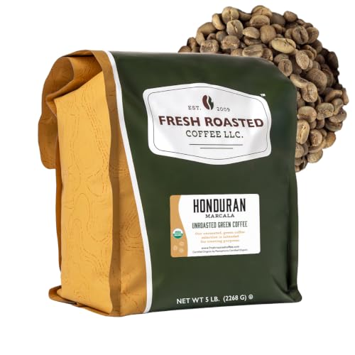 Fresh Roasted Coffee, Organic Honduran Marcala Unroasted Green Coffee Beans for Home Roasting, USDA Organic, 100% Single Origin, Kosher, 5 lb (80 oz)