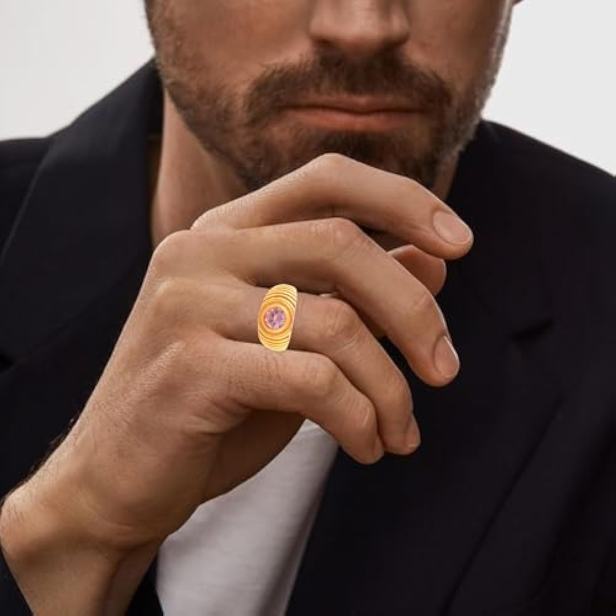 Gold-Plated Rose Quartz Finger Ring, Unisex