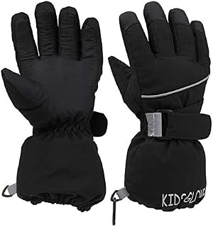 QKURT Kids Ski Gloves, Winter Warm Windproof Snow Mittens Girls Boys Cold Weather Mittens for 4~14 Years Old Kids Sledding Snowboard Skating Cycling Running and Outdoor Activities
