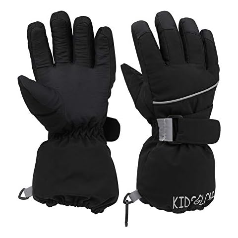 QKURT Kinder Skihandschuhe, Snowboard Handschuhe Schneehandschuhe wasserdichte und Winddichte Winter Fäustlinge für 4-14 Jahre Mädchen und Jungen Skifahren Snowboard Reiten Laufen Wandern-Schwarz-7-10 Cover