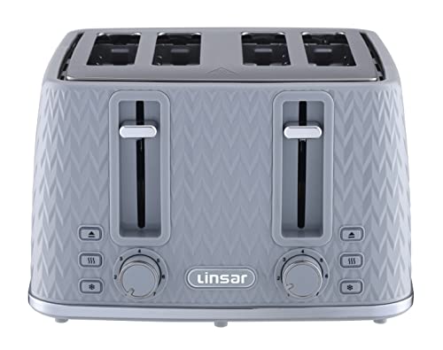 Linsar - 4 Slice Toaster - Unique Curved Texture - Defrost, Reheat, Cancel Functions - 7 Browning Levels, Wide Slots, Removable Crumb Tray - Automatic Switch Off - 1600 Watt (Grey) - Image 6