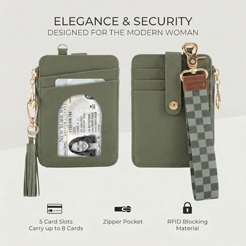 Image of Stylish Wristlet Keychain Wallet for Women, Slim Zipper Credit Card Holder | RFID Blocking Wallet with Clear ID Window, Tassel, Lanyard and Gold Rings - Plenty of Storage in an Easy Carry Design