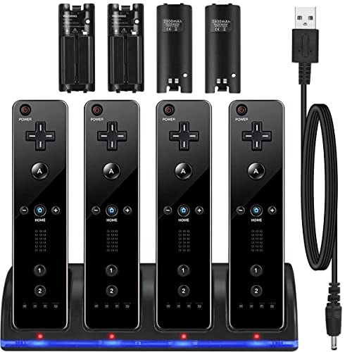 Cargador para Mando a Distancia de Wii, Base de Carga Wii con 4 Baterias Recargables de 2800mAh, Est