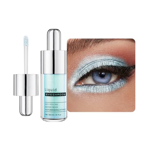 Light White Blue Shimmer Liquid Metallic Eyeshadow, Everyday Cool Toned Eye Shadow Makeup for Older Women, Multi-Dimensional Finish For Green Brown Eyes, Mini Travel Size, Vegan & Cruelty-Free 02#