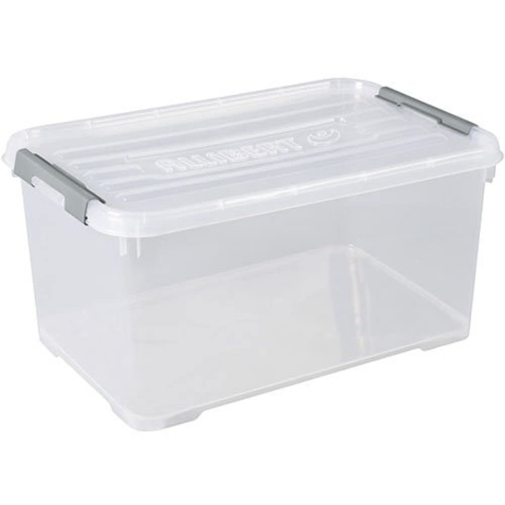 CURVER Aufbewahrungsbox Handy Plus mit Deckel 50L in transparent/Silber, Kunststoff, 60 x 40 x 29 cm
