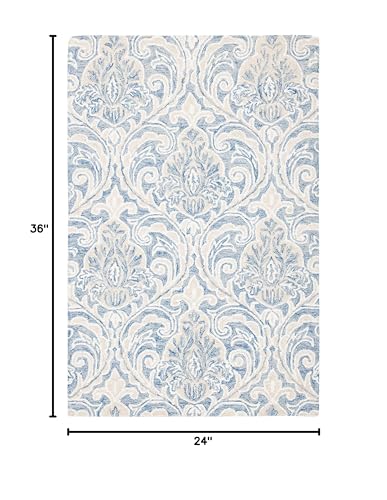 Tapete decorativo rectangular 2 x 3 pies azul e ivory miniatura 2