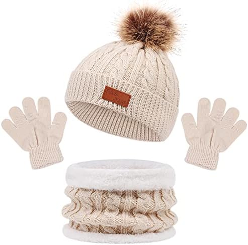 Ensemble Bonnet Écharpe Et Gants Enfant 2-6 Ans - Tricoté Chaud Avec Pompon Et Doublure Épaisse
