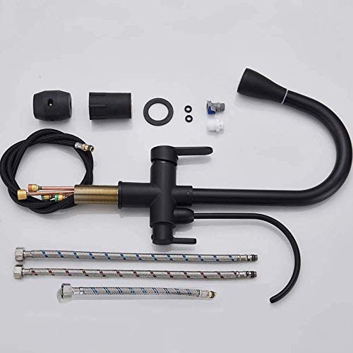 Onyzpily Moderne 3 Wege Küchenarmatur in Gebürstet/Schwarz, Edelstahl Ausziehbar mit Brause & Trinkwasserhahn, 3-in-1 Mischbatterie für Wasserfilter, Hochdruck Spültischarmatur