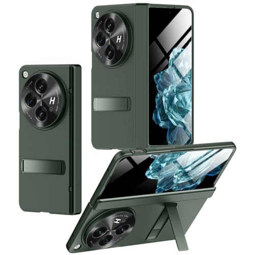 Miimall Compatible with OnePlus Open Case, [Hinge Protection] [Built-in HD Screen Protector] [Kickstand] [Camera Lens Cover], Slim Hard PC Skin feel Anti-Drop Hinge Cover for OnePlus Open-Green