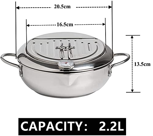 Maogear Panela de fritadeira profunda de aço inoxidável 304, fritadeira Tempura com termômetro e tam