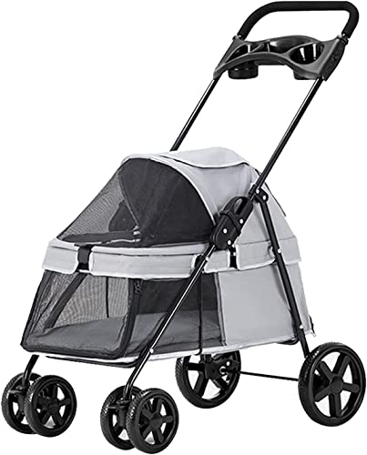 Pet Gear Hundebuggys für kleine Hunde, Hundebuggy für Katzen mit Getränkehalter, atmungsaktiver Premium-Hundebuggy (Hellgrau a) (Hellgrau a)