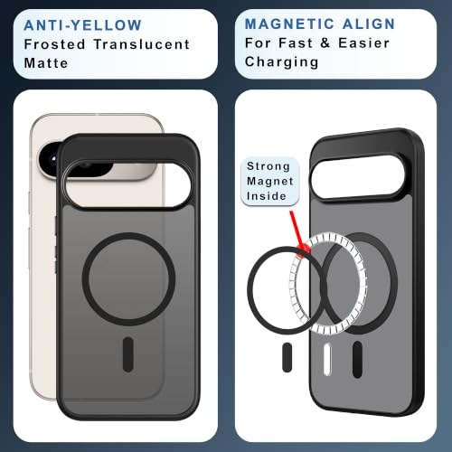 Image of CEDO Magnetic Cover for Google Pixel 9 /Pixel 9 Pro | Compatible with MagSafe Wireless Charging | Matte Black Case Designed with Magnetic Lock Shockproof Edge Protection Backcover (Translucent Black)