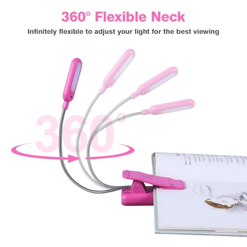 Image of VAVOFO Rechargeable Book Light for Reading in Bed Kids, 7 LED Reading Light with 9-Level Warm Cool White Daylight, Eye Care Lamp with Power Indicator for Bookworms (Rose)