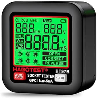 Socket Tester GFCI Outlet Tester with LCD Display, Receptacle Detector, Electric Voltage Tester for Standard 3-Wire 260V AC Voltage, Socket Checker 6 Visual Indicators/Wiring Legend for Home