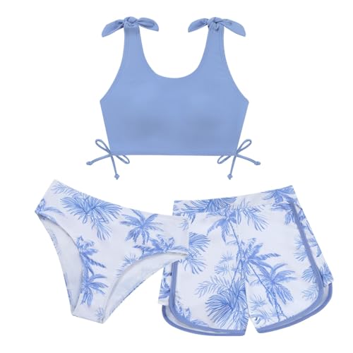 Image of Weixinbuy Girls Swimsuit Bikini Set 3 Piece Kids Tropical Print Swimwear