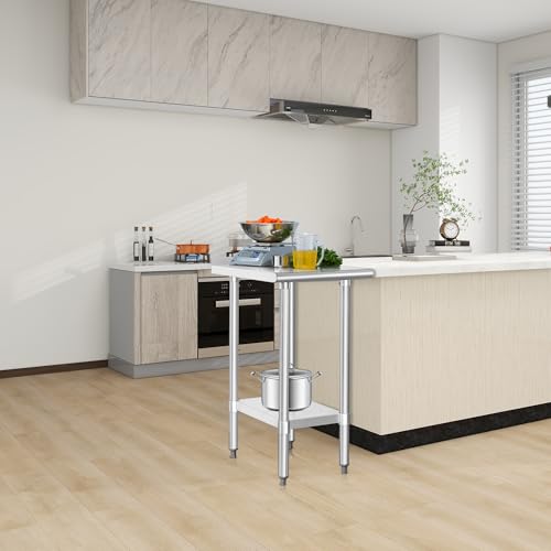 Image of HARDURA Stainless Steel Commercial Work Table Prep Work Metal Table 24x18 Inches with Undershelf and 2 inch Backsplash Heavy Duty NSF 430 for Kitchen Food Prep
