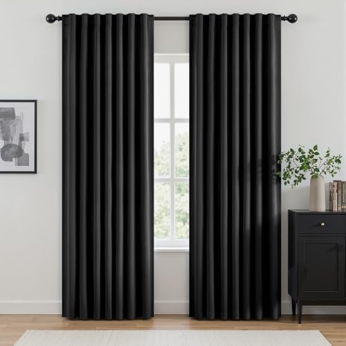 Image of ANRODUO Black Back Tab Blackout Curtains 108 Inch Length 2 Panels